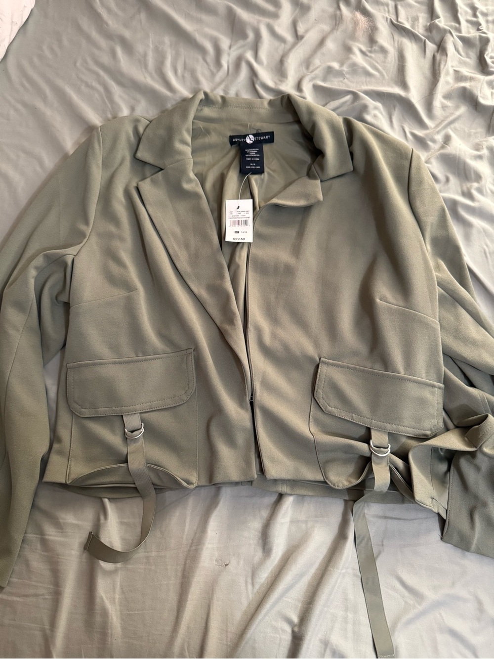 Ashley Stewart Cropped Utility Blazer - Sage Green